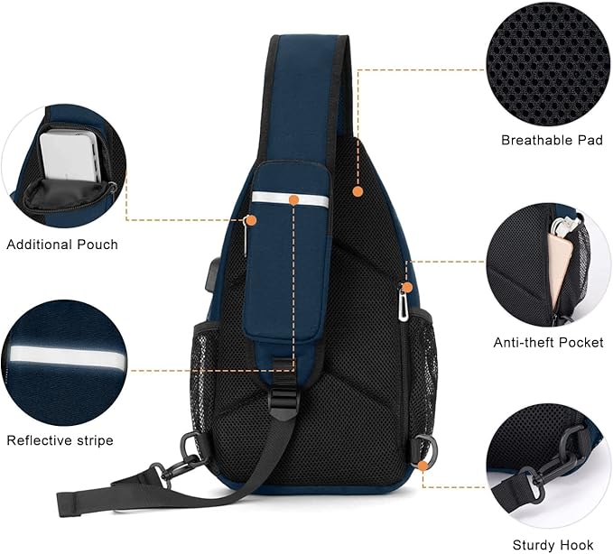 MOSISO Sling Backpack Bag, Crossbody Shoulder Bag Travel Hiking Daypack Chest Bag with Front Square Pocket&USB Charging Port