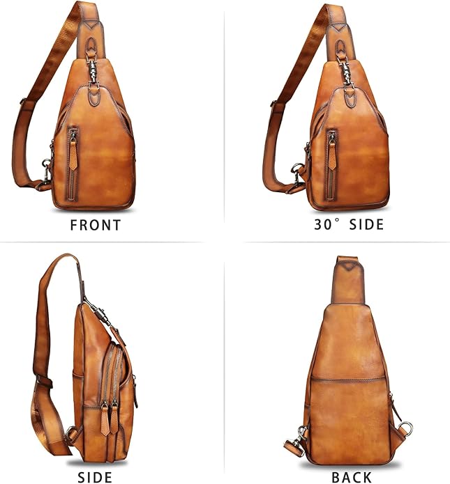 Genuine Leather Sling Bag for Women and Men Vintage Handmade Leather Sling Backpack Fashion Crossbody Bag Chest Purse