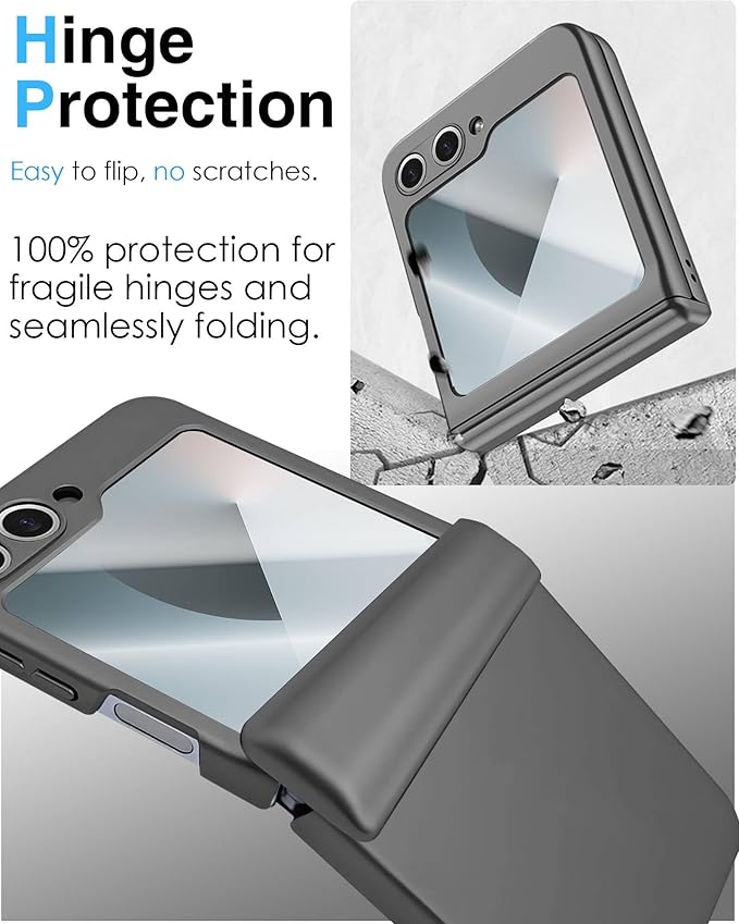STORMTAL for Samsung Galaxy Z Flip 6 Case/Z Flip 7 FE Case, Hinge Protection, Built-in Screen Protector, Wireless Charging, Slim Rugged Phone Protective Case for Galaxy Z Flip 6 Gray