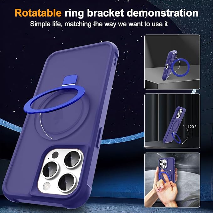 Compatible with iPhone 14 Pro Max Case with Invisible Magnetic O-Ring Stand Military-Grade Translucent Case for iPhone 14 ProMax 6.7" [Compatible with Mag-Safe][Great Grip Feeling], Navy