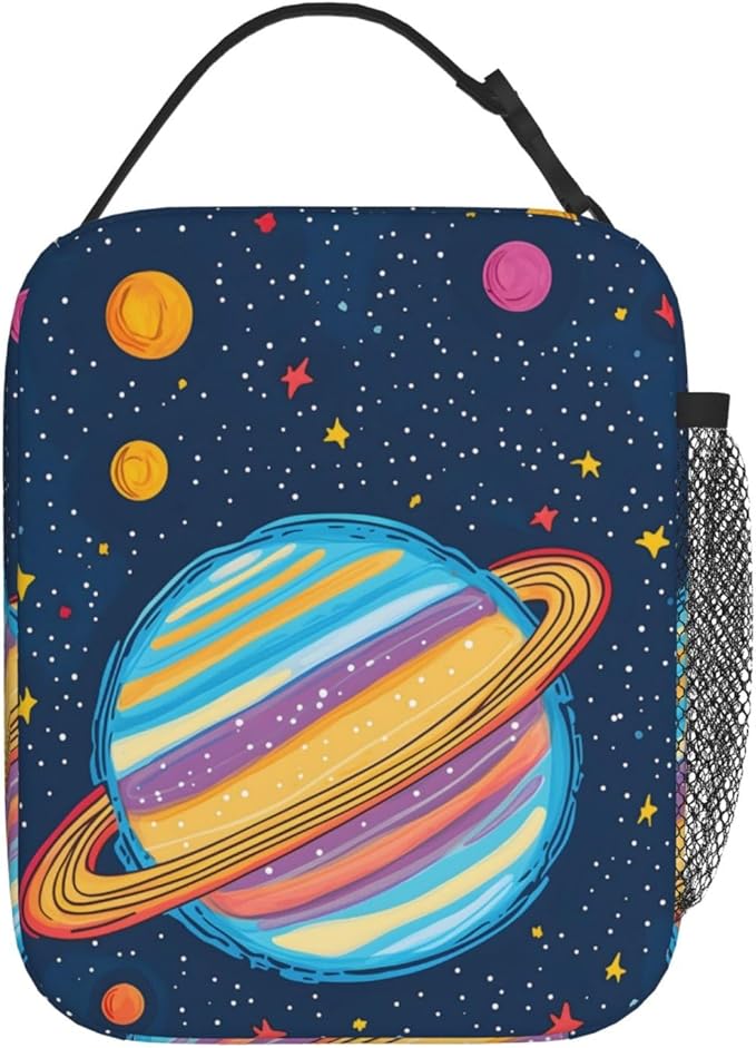 Colorful Planet Lunch Box for Kids,Women,Men,Galaxy Space Design Insulated Lunchbox,Leakproof Tote Bag,Reusable Cooler Bags for Work,Picnic,Office,Travel,Cartoon Style Lunchbag Gifts