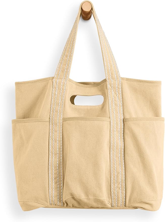 ODODOS 29L Oversized Canvas Tote Bag Large Capacity Open Top Shoulder Bags for Gym Workout Shopping Beach Travel