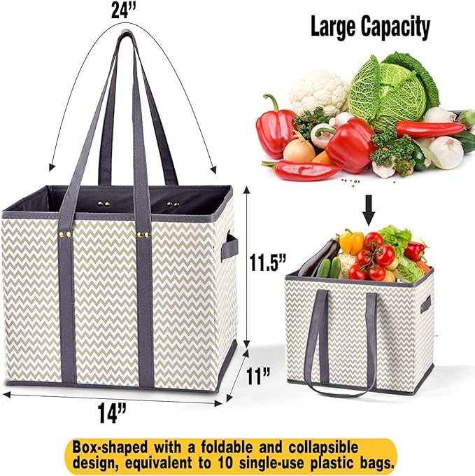 NERUB Reusable Grocery Tote Bags - Heavy Duty with Reinforced Bottom, Foldable Large Shopping Bags for Groceries (3 Pack)