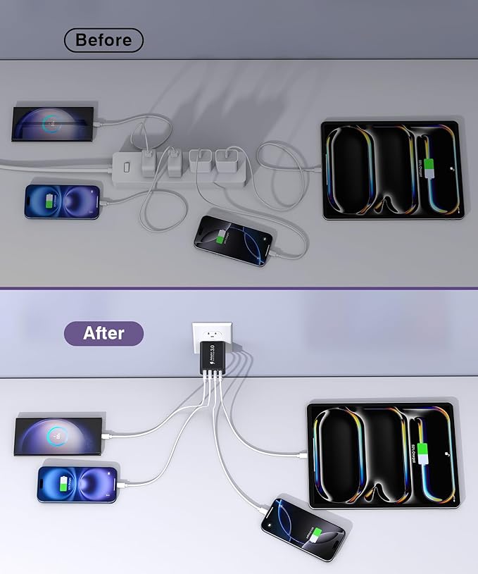 40W USB C Charger Block, 2-Pack 4-Port Type C Fast Charging Brick Dual PD&QC Wall Plug Adapter Power Brick for iPhone 16/15/14/13/12/Pro Max Plus/iPad/Airpods/iwatch/Samsung Galaxy (Black)