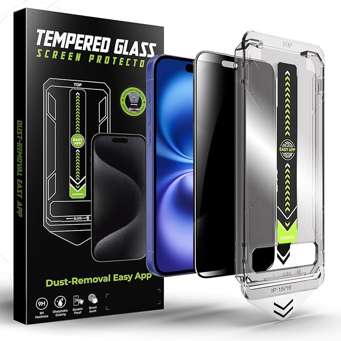 2 Pack Matte Privacy Screen Protector for iPhone 16/iPhone 15, Anti-Glare Display Filter, 9H Tempered Glass, Full Coverage, Anti-Fingerprint, Auto Dust-Elimination, No Bubble, Easy Installation
