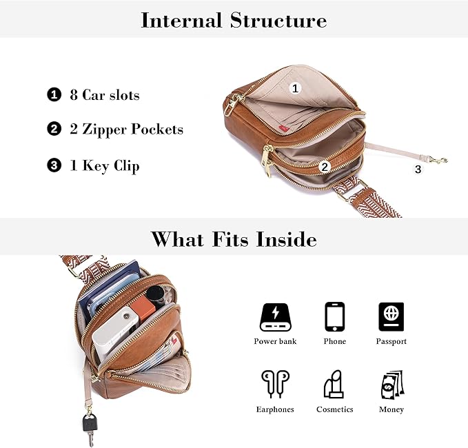 INICAT RFID Blocking Sling Bag Leather Crossbody Bags for Women Fanny Pack Cross Body for Woman Chest Bag for Travel 1.9L