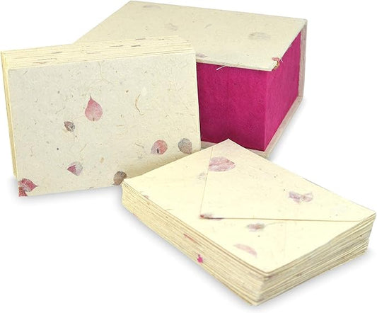 Kathmandu Valley Co. Nepali Cherish Greeting Card & Envelope Deluxe Box Set with Handmade Lokta Paper from Nepal, 25 Cards (Bougainvillea)