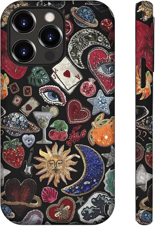 Generic Case Compatible with iPhone 14 Pro,Moon and Stars Vintage Phone Case for Girl Women,Durable Protection Case