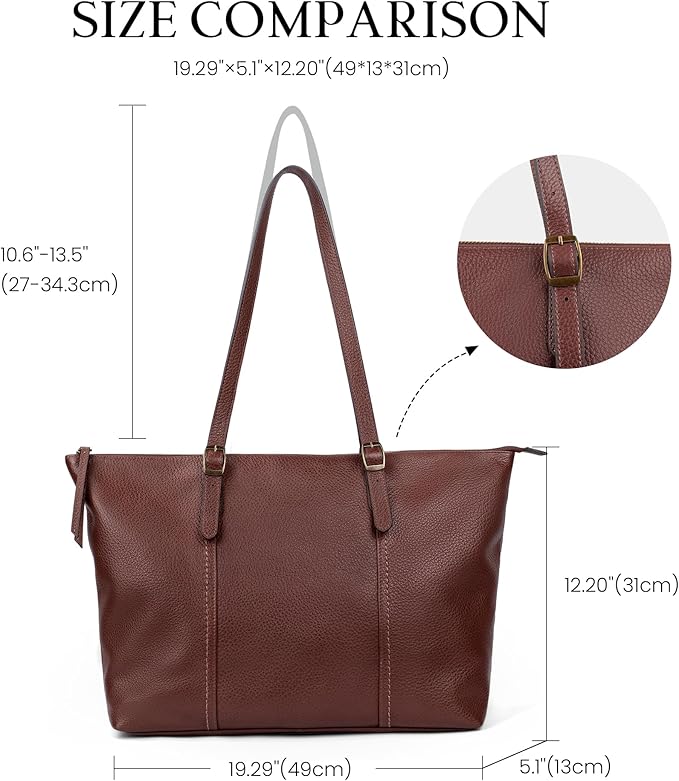 befen Genuine Leather Tote Bag for Women Large Work Tote Purse with Zipper Leather Shoulder Handbags with Adjustable Strap