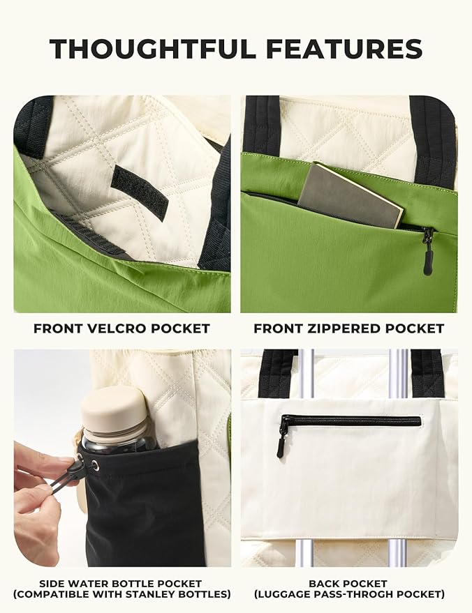 Tote Bag for Women, Lightweight Puffer bag with Zipper & Compartments, Quilted Shoulder Bag for Work, Travel,Gym