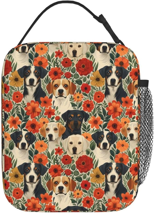 Cute Dog Lunch Box for Women Girls Kids, Insulated Cooler Puppy Lunch Bag for School, Picnic, Office, Work, Travel, Portable Reusable Thermal Tote Polyester Lunch Bags (Dog Face)