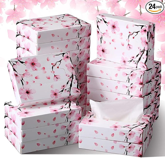 Yinder 24 Packs 960 Sheets Tissue Cube Car Facial Boxes Disposable Facial Travel Tissues Holder Soft Watercolor Boxes 2 Ply 40 Sheets for Wedding Household Car Kitchen Bathroom(Cherry)
