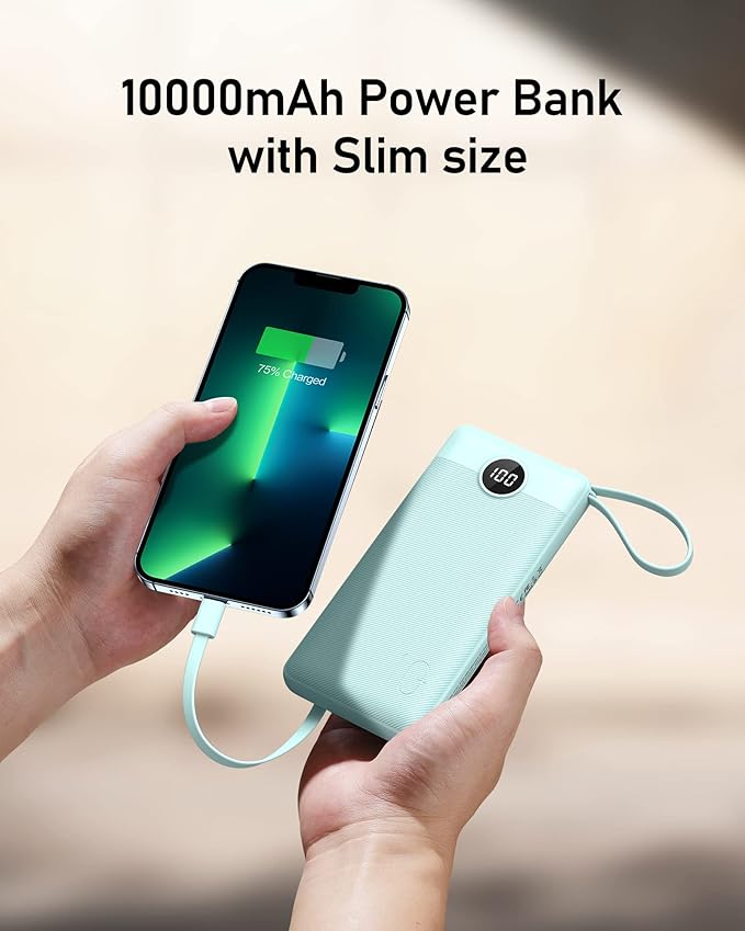VEEKTOMX Portable Charger with Built-in Cables 10000mAh Power Bank for iPhone Slim Fast Charge USB C Battery Pack Travel Essentials Powerbank Compatible with iPhone, Samsung, Android, etc