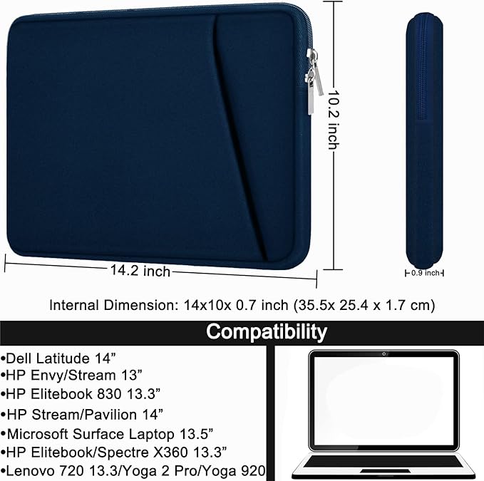 Laptop Case Sleeve 14 inch, Durable Carrying Bag Shockproof Protective Case Cover, Handbags Briefcase Laptop Bag Compatible with 14" MacBook Air/Pro HP Asus Lenovo Notebook Computer, DarkBlue