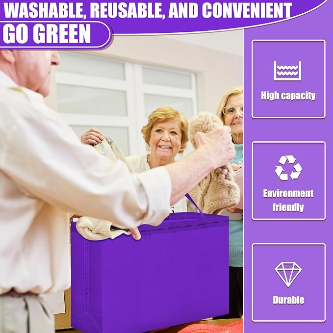 Windyun Reusable Grocery Bags Large Non Woven Shopping Bags with Handles Foldable Portable Tote Bulk, 16x6x12 Inch