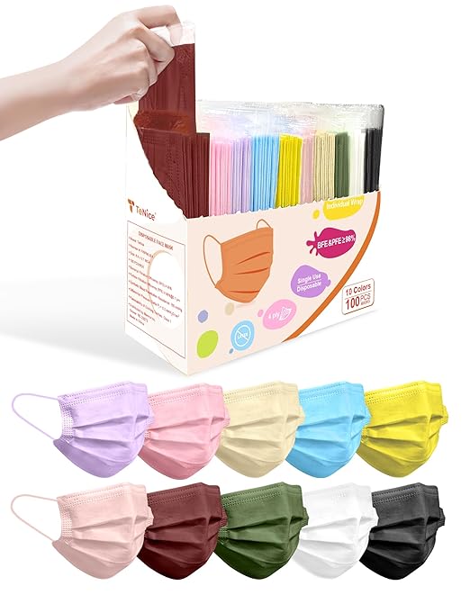 Face Masks Disposable 100 Pack, 4 Ply ASTM Level 3 Medical Grade, Breathable for Adult Outdoor Protection, Individually Wrapped for Home, School & Office, Sunset Boulevard