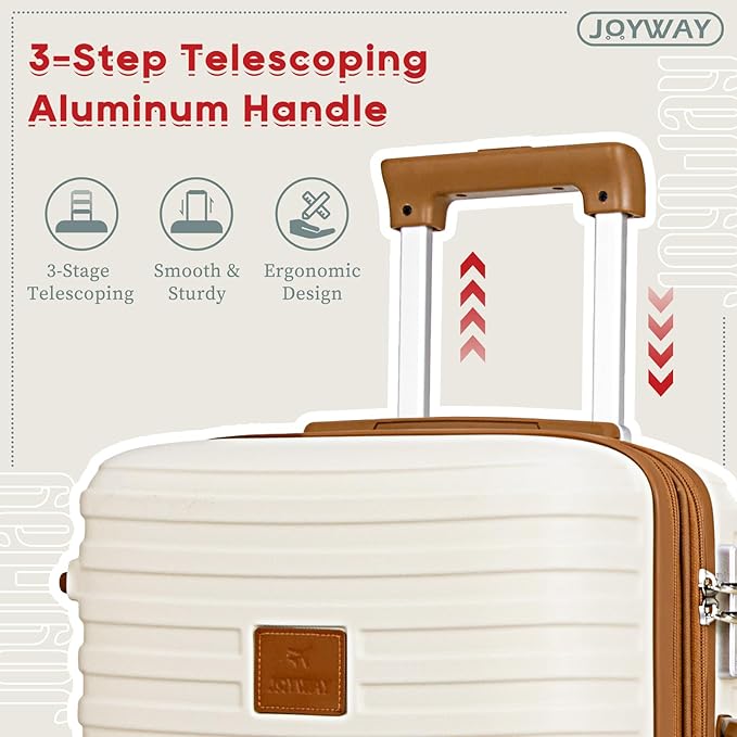 Joyway Expandable 24 Inch Luggage with Spinner Wheels, Lightweight Hard Shell Medium Checked Suitcase, 3 Piece Luggage Sets with TSA Lock, White