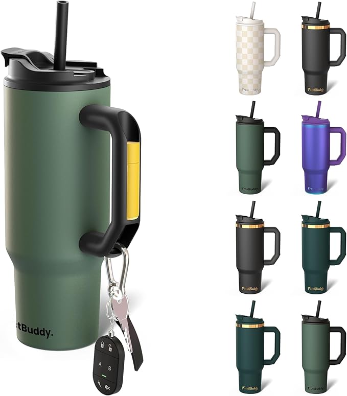 Frost Buddy Thicc Buddy - 30 oz Stainless Steel Vacuum Insulated Tumbler with Lid and Straw for Water - Travel Mug Cupholder Friendly - Gifts for Women Men Him Her (Olive)