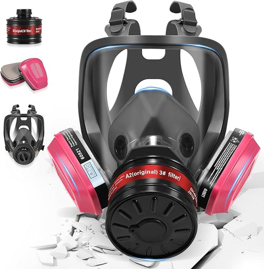 Full Face Gas Masks Survival Nuclear and Chemical with 40mm Activated Carbon Filter and 60921 Filters/Cartridges, Respirator Mask With Filters Against Dust, Organic Vapor, Paint, Welding, Chemicals