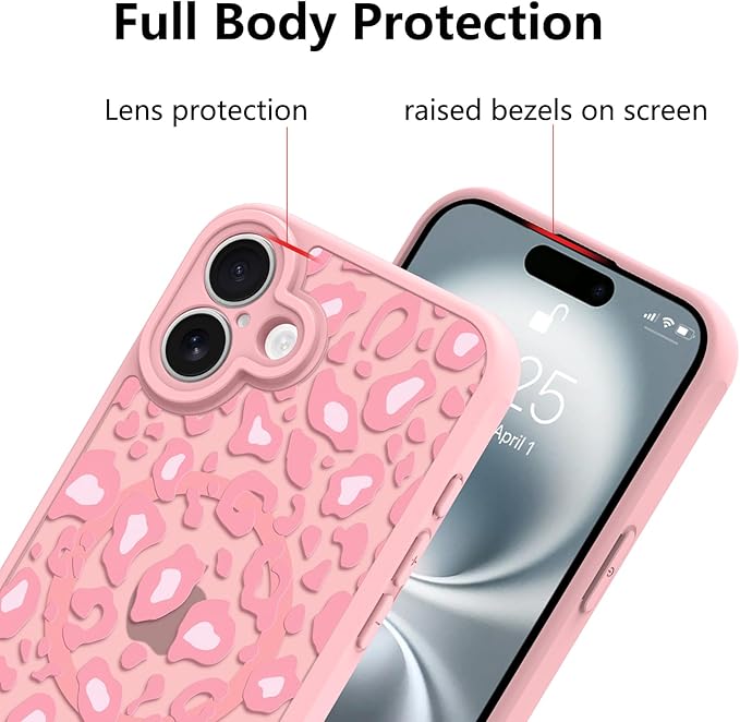 KANGHAR Case for iPhone 16 Pink Leopard Printed Pattern Cute Cheetah [Compatible with Magsafe] Protective Magnetic Case for Girls Women 6.1"