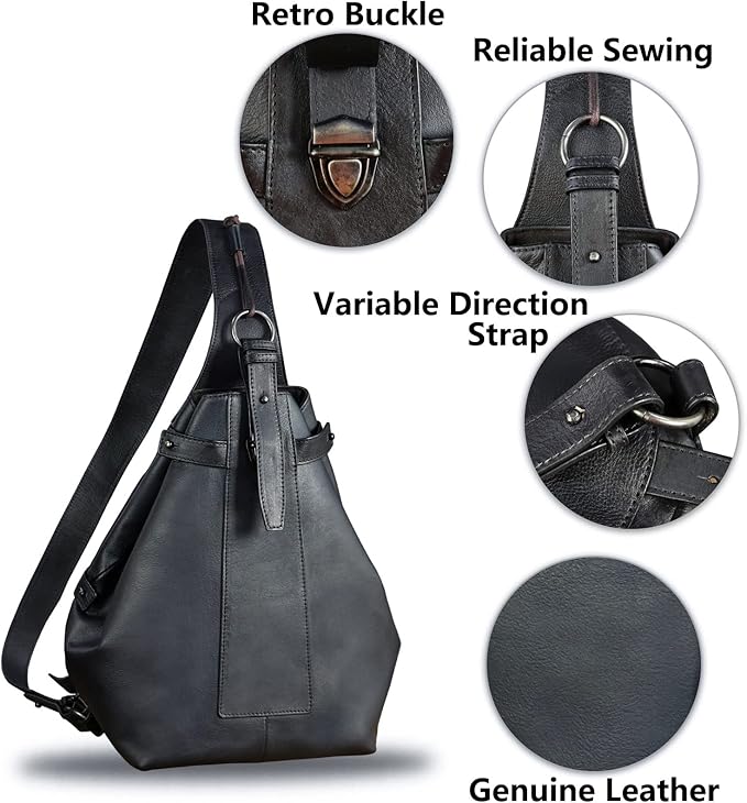 Genuine Leather Sling Bag for Men and Women Large Real Leather Sling Backpack Shoulder Crossbody Bag Chest Bags