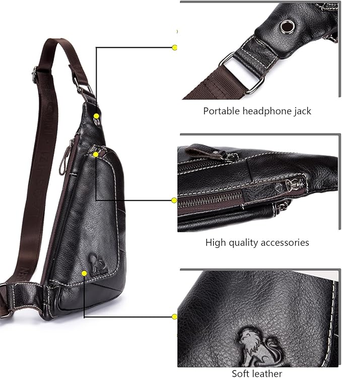 pundarika Genuine Leather sling bag for men women casual crossbody backpack small shoulder bag chest bag