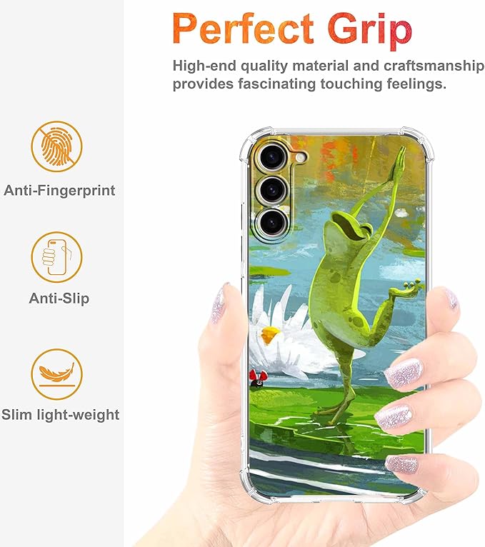 Case for Samsung Galaxy S23+ with Dancing Frog Design,Cute Hippie Animal Pattern,Clear Soft TPU Bumper Phone Cover,6.6"(Frog,S23P)
