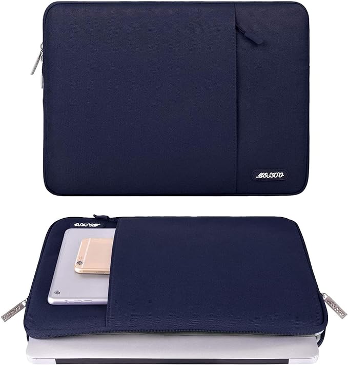 MOSISO Laptop Case 13.3 inch, 13-13.3 inch Laptop Sleeve Compatible with MacBook Air/Pro 13 / Pro 14, HP Dell ASUS Lenovo Notebook, Polyester Vertical Computer Sleeve Bag with Pocket, Navy Blue