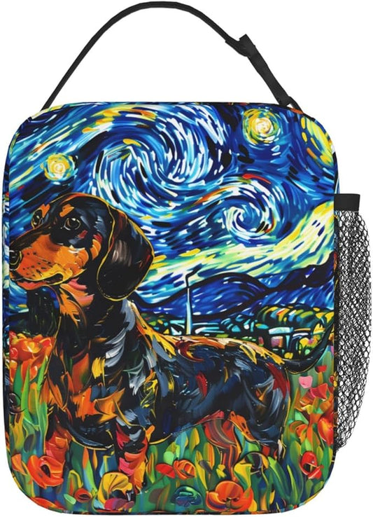 Cute Dog Lunch Box for Women Girls Kids, Insulated Cooler Puppy Lunch Bag for School, Picnic, Office, Work, Travel, Portable Reusable Thermal Tote Polyester Lunch Bags (Cute Dachshund)