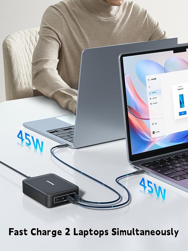 PowerLot 240W 4-Port USB-C PD 3.1 Power Station, 140W Fast Charging for MacBook Pro,Samsung, 100W×4 USB-C Travel Charger with Overload Temperature Protection