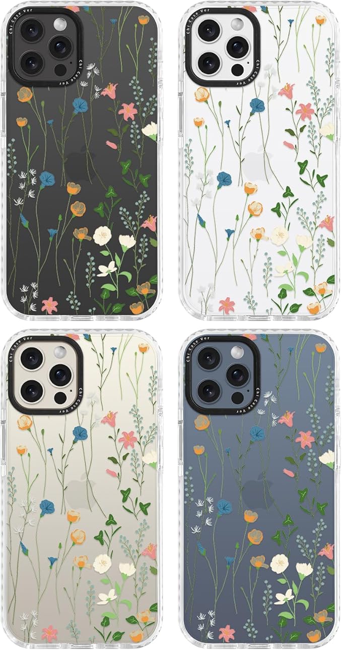 for iPhone 15 Pro Max Case, Delicate Wildflower Pattern, Military-Grade Drop Protection, Cute Soft Slim TPU Protective Cover with Camera Lens Protection for Women & Girls