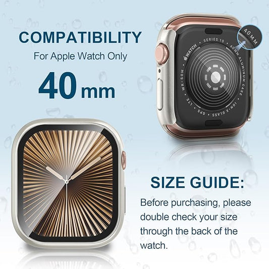 2 in 1 Waterproof Case for Apple Watch Screen Protector SE SE 2 SE 3(2025) Series 4 5 6 40mm Built-in Tempered Glass [Overal Protective] Ultra-Thin PC Bumper Cover Compatible iWatch