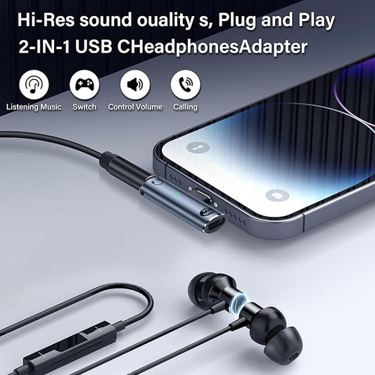 SinLoon USB C to 3.5mm Audio Adapter USB Type C to Aux Female Headphones Jack& 100W 2-in-1 PD Power Supply Adapter DAC USB C Headphone Adapter for USB C Devices Without 3.5mm Interface