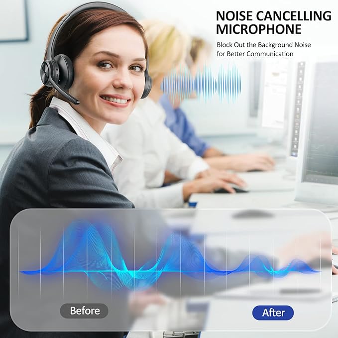 Bluetooth Headset V5.2 with Adapter, Wireless Headphones with Noise Cancelling Microphone, On Ear Wireless Headset for Cell Phones Laptop Computer