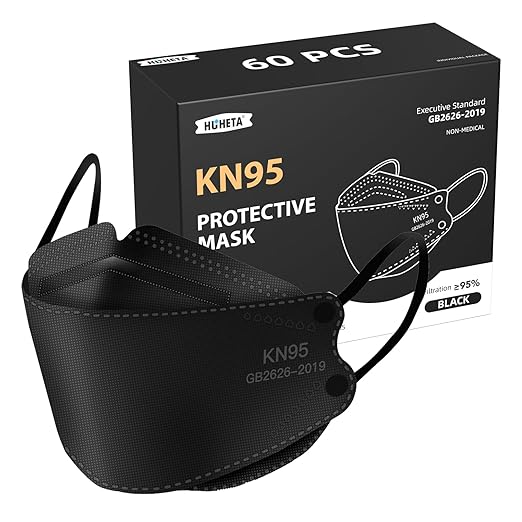 HUHETA 60 PCs KN95 Face Mask, Safety Mask for Daily Use (Black)