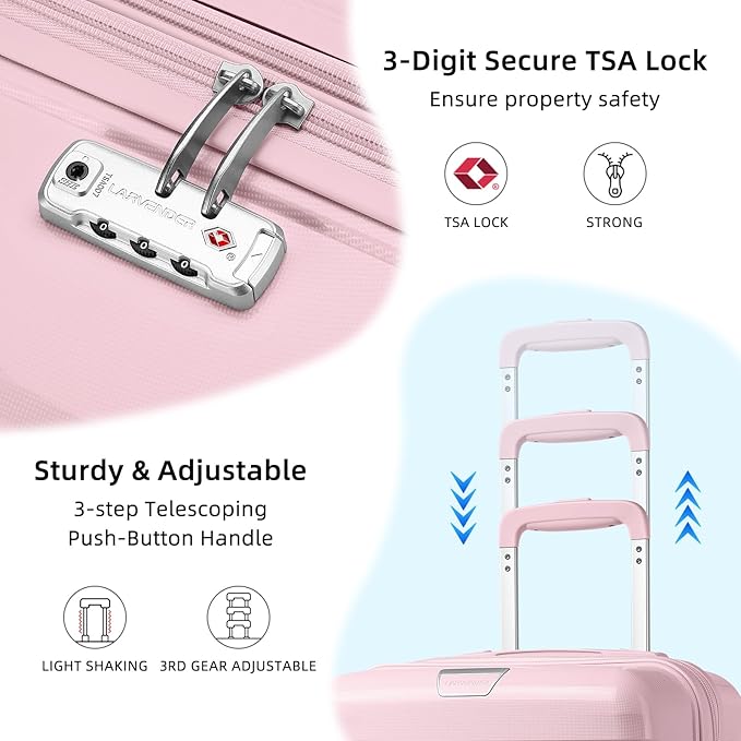 LARVENDER Luggage Sets 5 Piece with Duffel Bag Expandable(Only 28 inch) Hardside PP Carry On Luggage with 360° Spinner Wheels TSA Lock Luggage Sets for Women, Orchid Pink