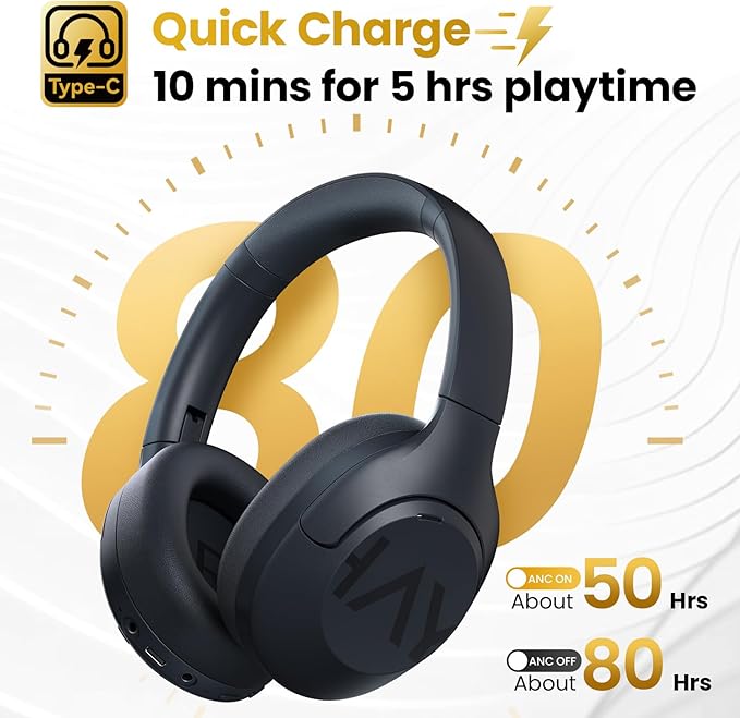 HAYLOU S30 Noise Cancelling Bluetooth Headphones,LDAC Hi-Res Audio, 5 HD Mics Call, 80H Playtime, Custom EQ via App, Bluetooth 5.4 Multipoint Connect, Wireless Headphones Over Ear, Blue