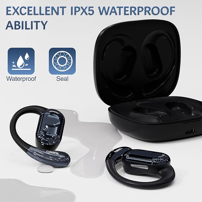 TUINYO True Wireless Ear Hooks, IPX5 Waterproof, Stable One-Step Bluetooth Connection with Long Transmission, 40hrs Longed Standby Time with 10hrs Playtime for Each, Compatible to Different Devices