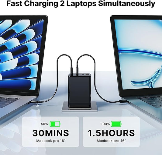 2 Pack 180W USB C Charger Block, Foldable 4-Port GaN Fast Charger, Dual 65W Type C Charging Block, Laptop Fast Charging Adapter for MacBook Pro/Air, iPad, iPhone, Samsung Galaxy Black