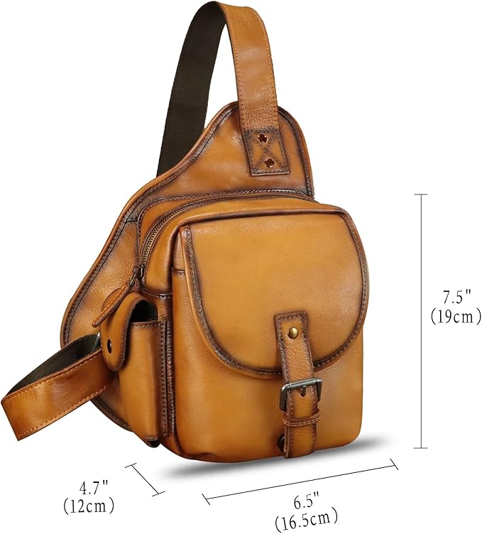 Genuine Leather Sling Bag for Men Women Chest Bags Crossbody Bag Vintage Sling Backpack Purses Hiking Sports Travel (Brown)