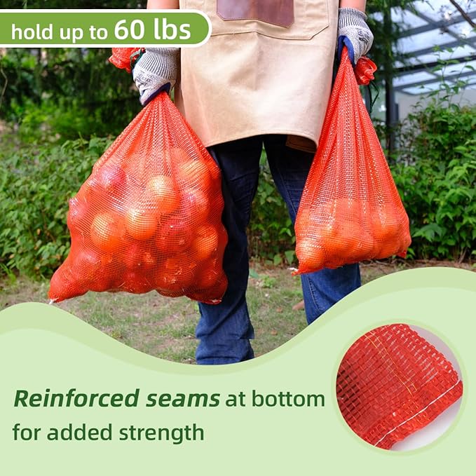 300pcs Extra Large Mesh Produce Bags 60 lbs Reusable Onion Sacks Vegetable Storage Bags Washable Net Bag 21” x 32” for Onion Potato Firewood Crawfish, Pack of 300