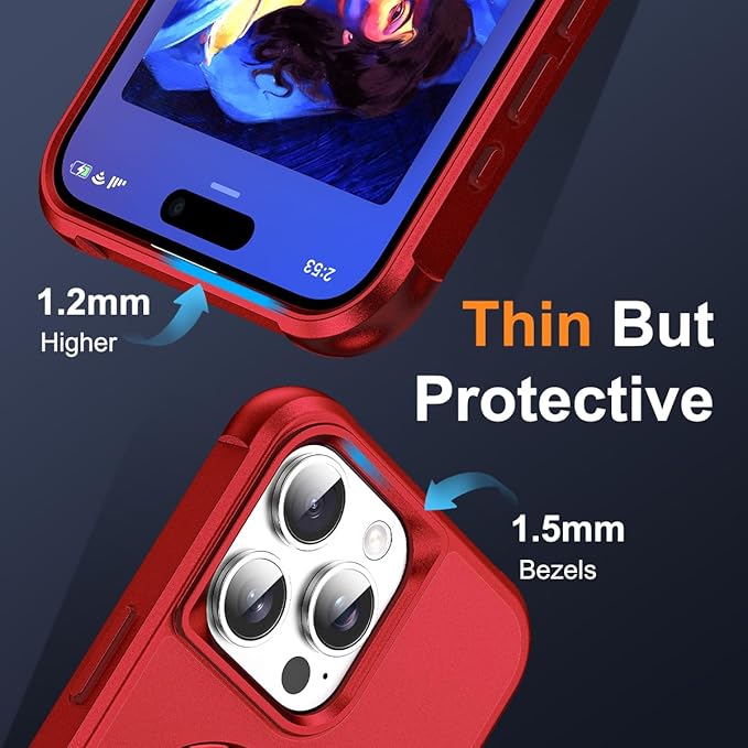 Compatible with iPhone 15 Pro Max Case with Invisible Magnetic O-Ring Stand Military-Grade Case for iPhone 15 ProMax 6.7" [Compatible with Mag-Safe][Great Grip Feeling], Red