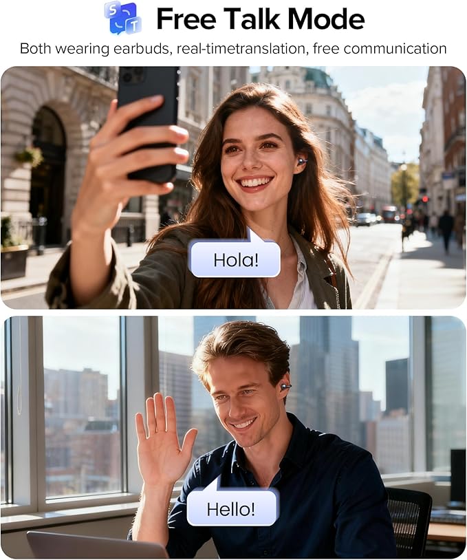 AI Translation Earbuds Real Time 164 Languages AI Translator Earbuds Audifonos Traductores Inglés Español Wireless Earbud Translating Ear Buds Bluetooth Headphones for Travel Business Learning Black