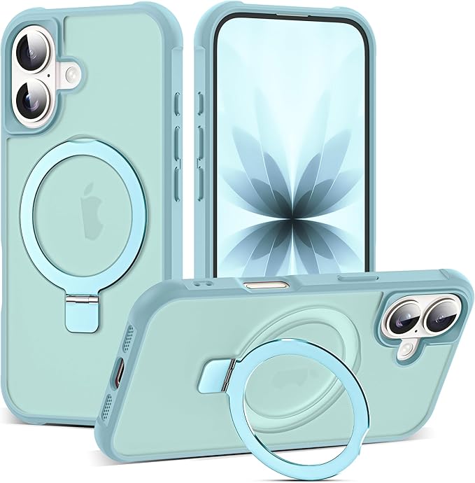Compatible with iPhone 17 Case with Invisible Magnetic O-Ring Stand Military-Grade Translucent Phone Case for iPhone 17 6.3" [Compatible with Mag-Safe][Great Grip Feeling], Blue