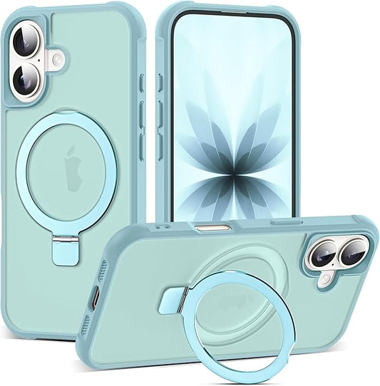 Compatible with iPhone 17 Case with Invisible Magnetic O-Ring Stand Military-Grade Translucent Phone Case for iPhone 17 6.3" [Compatible with Mag-Safe][Great Grip Feeling], Blue