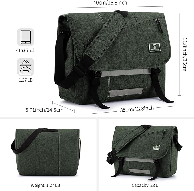 OIWAS Messenger Bag for Men, 15.6 Inch Laptop Crossbody Bags Women Casual Satchel Shoulder Bag College Travel Office Briefcase (15.6 Inch, Dark Green)