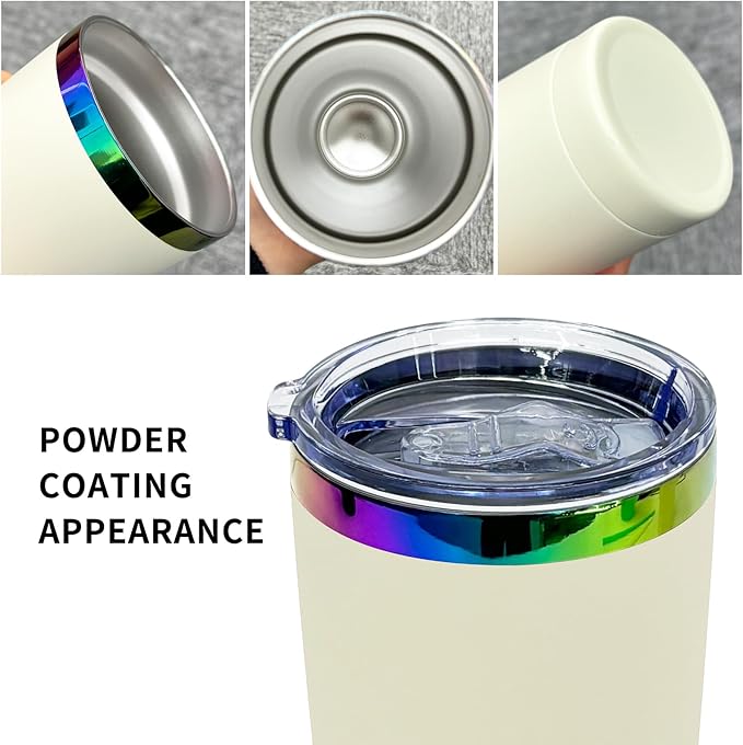 20 oz Stainless Steel Tumbler with Lid and Straw Double Wall Vacuum Insulated Coffee Mug Powder Coated Cup for Hot and Cold Drinks (White,6 pack)