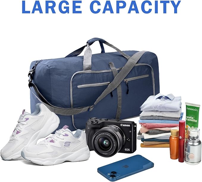 Dimayar Travel Duffle Bag for Men Women - Foldable Duffel Bag with Shoes Compartment - Overnight Bags Waterproof & Tear Resistant(85L,Dark Blue)