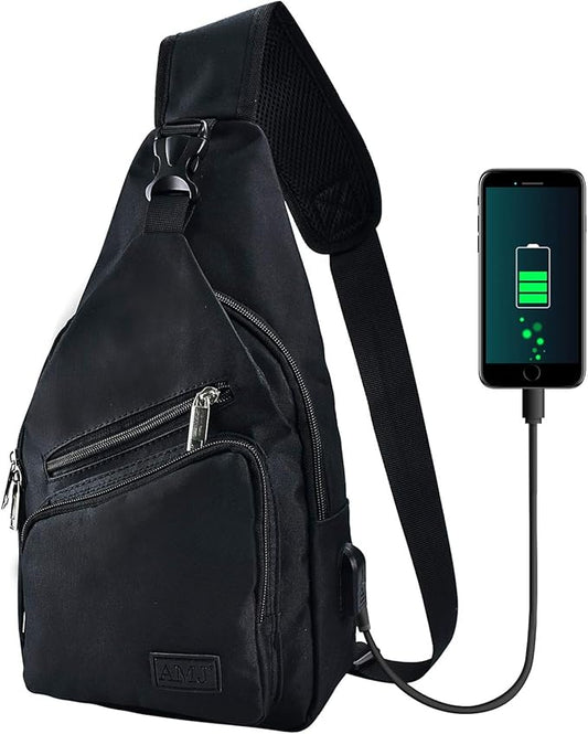 AMJ Crossbody Sling Bag Men Women, Casual Shoulder Backpack, Chest Daypack Satchel for Hiking Travel