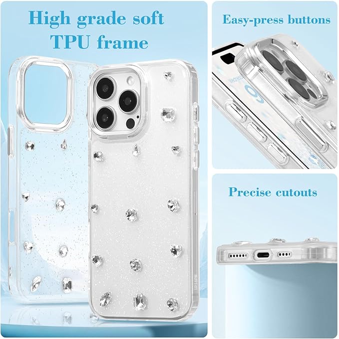 EYZUTAK Case for iPhone Air, Bling Glitter 3D Diamond Phone Case Cute Sparkly Crystal Clear Aesthetic Design Cover Slim Soft Durable TPU Transparent Protective Cover for Women Girls - Crystal